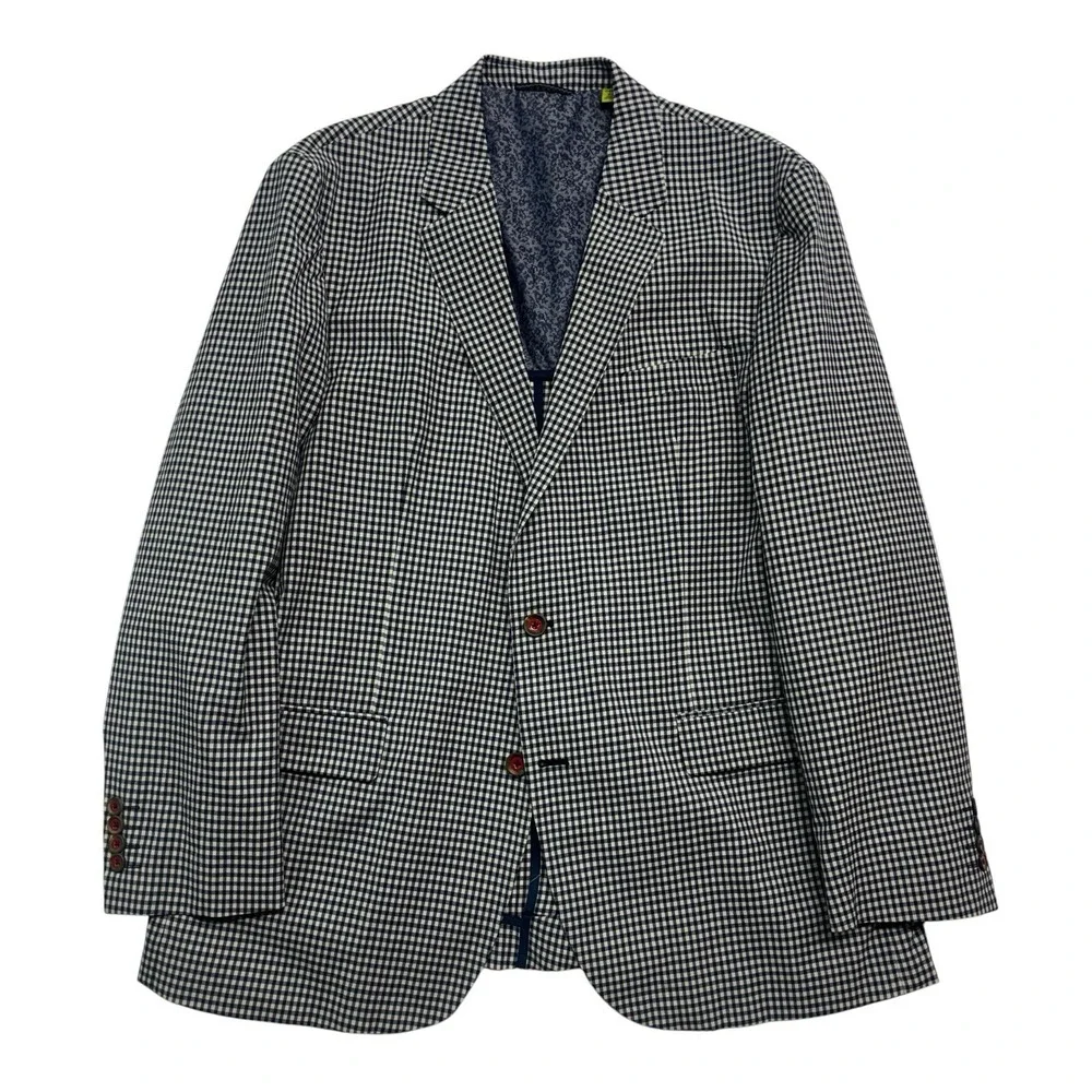 Robert Graham 44R Blue White Wool Cotton Blazer Jacket Unstructured Sport Coat